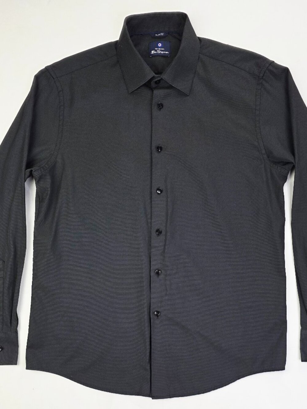 Ben Sherman Slim Fit Men Sz Large 16 32-33 Black Long Sleeve Spread Collar Shirt